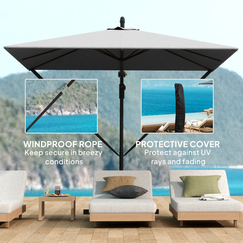 Outsunny - Patio Offset Umbrella UPF 50+ UV Protection, Crank Parasol with Base, Cover & Wind Securing, Grey — 84D-419V00GY