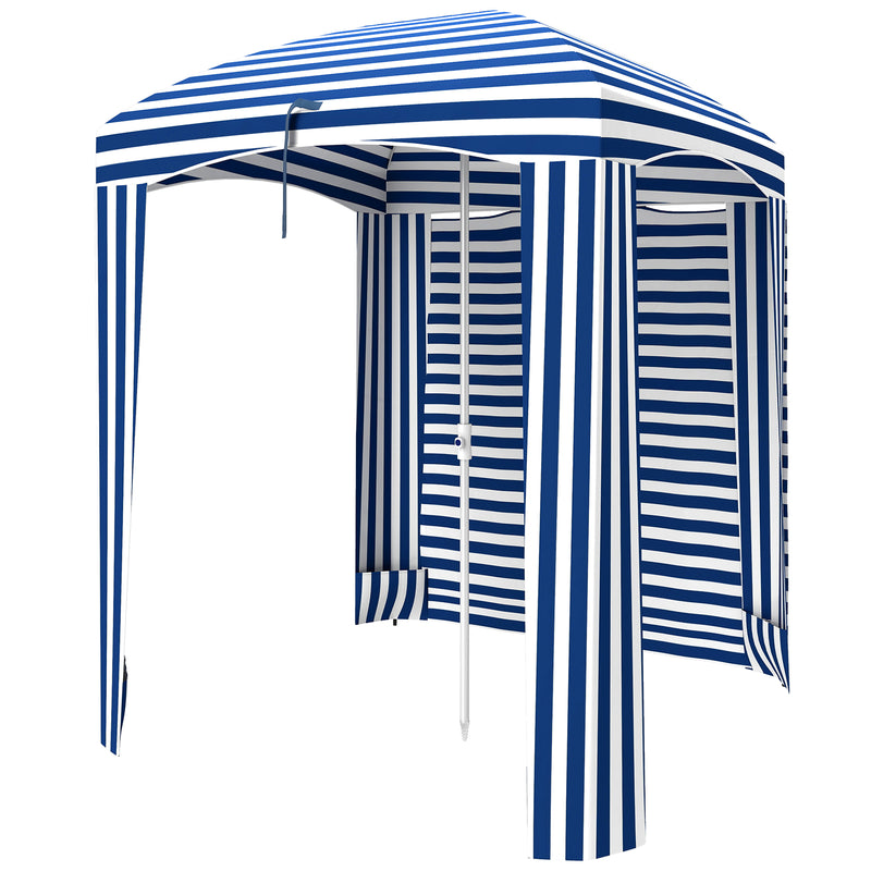 Outsunny - 70.1" L x 70.1" W Cabana Umbrella with Walls, Vents, Ruffles, Carry Bag, Beach Umbrella, Blue White Stripe — 84D-307V00BU