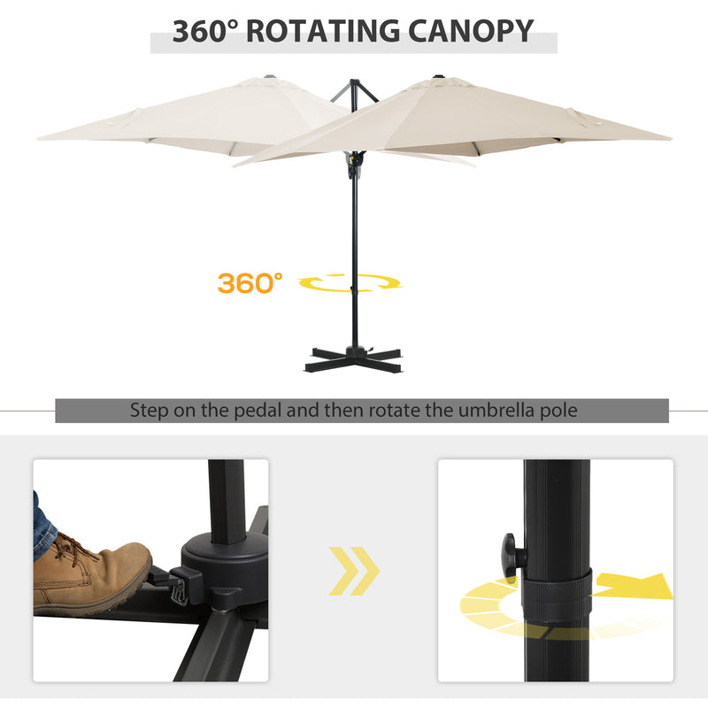 Outsunny - 8' x 8' Square Patio Hanging Offset Umbrella with 360° Rotation, Aluminum Outdoor Cantilever Parasol with Crank & Tilt, Sun Canopy Shelter with Cross Base, White — 84D-051V00CW