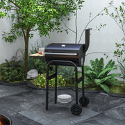 Outsunny - Charcoal Barbecue Grill, BBQ with Thermometer, Shelves and Wheels, Black