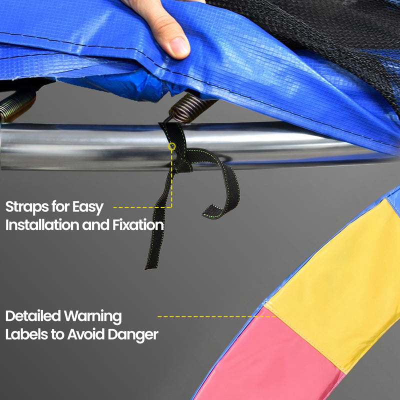 Soozier Trampoline Pad, 14FT Replacement Trampoline Safety Pad Mat Spring Cover, Water-Resistant, UV-Resistant, Tear-Resistant, No Holes for Pole, Colorful