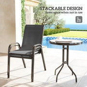 Outsunny - 3 Pieces Bistro Set, Small Patio Furniture Set with Stackable Mesh Chairs, Glass Table for Garden, Balcony, Dark Grey
