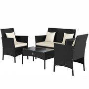 Outsunny - 4-Piece Rattan Outdoor Furniture Set Patio Furniture Set with Coffee Table 22.8" W x 21.7" D x 33.5" H Black & Cream