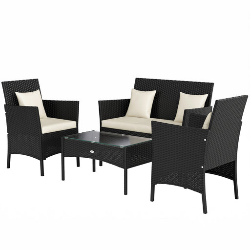 Outsunny - 4-Piece Rattan Outdoor Furniture Set Patio Furniture Set with Coffee Table 22.8" W x 21.7" D x 33.5" H Black & Cream