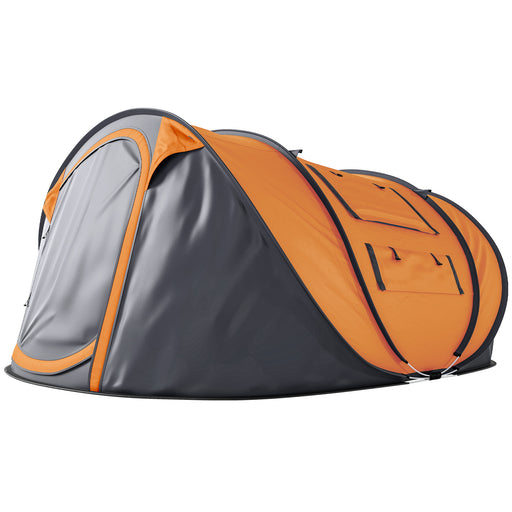 Outsunny - 4 Person Camping Tent, Easy Pop Up Tent with Doors, Windows and Carry Bag, Automatic Setup Tent for Hiking, Orange