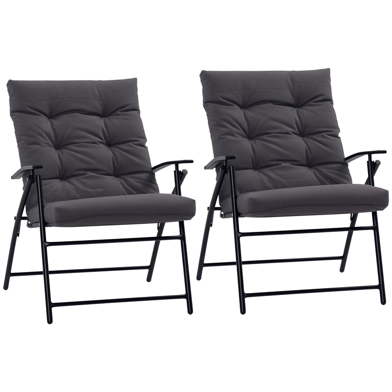 Outsunny - Set of 2 Outdoor Folding Chairs with Adjustable Backrest, Padded Camping Chairs for Outdoor Events, Grey