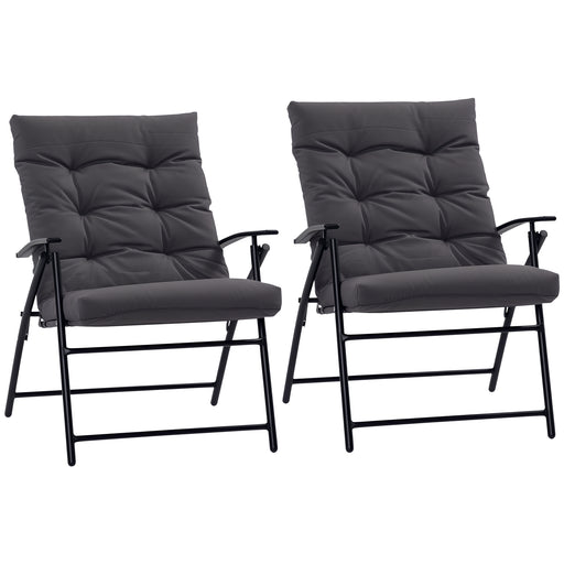 Outsunny - Set of 2 Outdoor Folding Chairs with Adjustable Backrest, Padded Camping Chairs for Outdoor Events, Grey