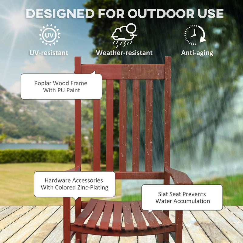 Outsunny - Wooden Porch Rocking Chair Outdoor Patio Rocker Garden Single Leisure Reclining Seat Armchair Wine Red