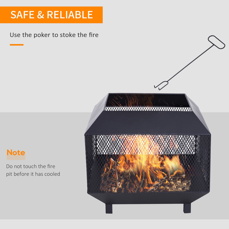 Outsunny - 17" Outdoor Fire Pit with Fire Poker, Wood Burning Firepits, Portable Firepit for Patio Backyard Bonfire Camping, Black