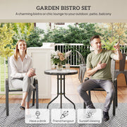 Outsunny - 3 Pieces Bistro Set, Small Patio Furniture Set with Stackable Mesh Chairs, Glass Table for Garden, Balcony, Grey