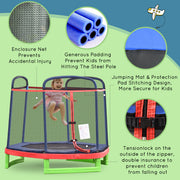 Aosom 84.75" Kids Trampoline 7 FT Indoor Outdoor Trampolines with Safety Net Enclosure Built-in Zipper Padded Covering, for Boys and Girls, Red