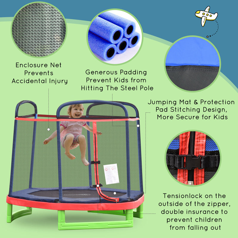 Aosom 84.75" Kids Trampoline 7 FT Indoor Outdoor Trampolines with Safety Net Enclosure Built-in Zipper Padded Covering, for Boys and Girls, Red