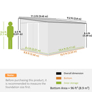 11' x 9' Steel Garden Storage Shed, Outdoor Metal Tool House with Double Sliding Doors & 2 Air Vents, Green