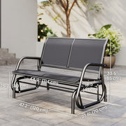 Outsunny - Patio Double Glider Outdoor Steel Sling Fabric Gliding Bench Garden Swing Chair Heavy-Duty Porch Rocker Garden Loveseat Grey