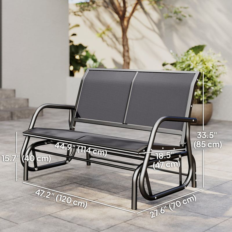 Outsunny - Patio Double Glider Outdoor Steel Sling Fabric Gliding Bench Garden Swing Chair Heavy-Duty Porch Rocker Garden Loveseat Grey