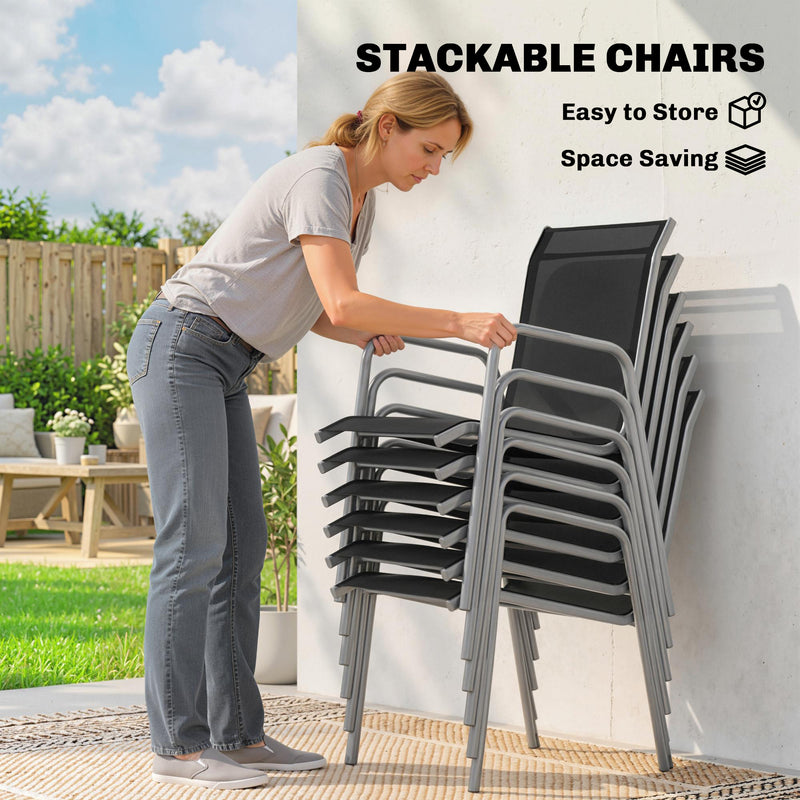 Outsunny - 7 Piece Garden Dining Set, Garden Furniture Set with Rectangle Table and 6 Stackable Chairs