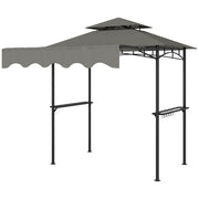 Outsunny - 8' x 7.6' Grill Gazebo, Double Tiered Barbecue Grill Gazebo Shelter w/ Side Awning, 2 Side Shelves, 6 Hooks, Light Grey
