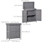 Wooden Garden Tool Storage Shed Kit with Hinged Roof, 2-Tier Shelves and Double Doors, 74x43x88cm, Dark Grey