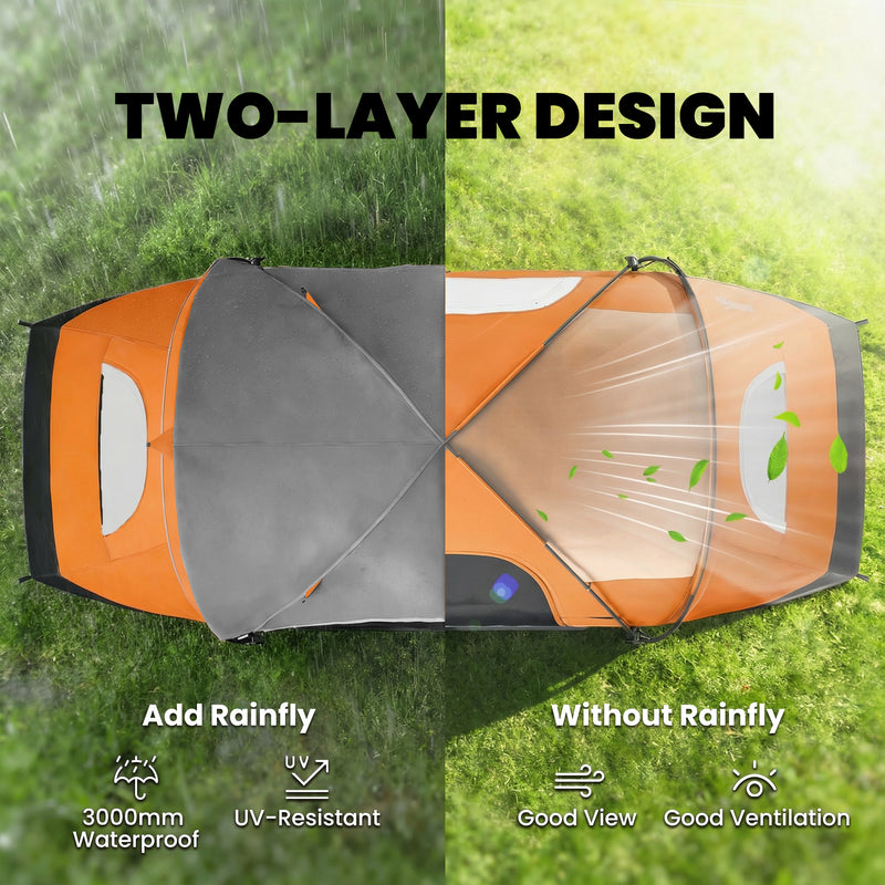 Outsunny - 5 Person Family Tent, Outdoor Camping Tent with Lighting Hook, Carrying Bag for Camping, Hiking and Travelling, Orange
