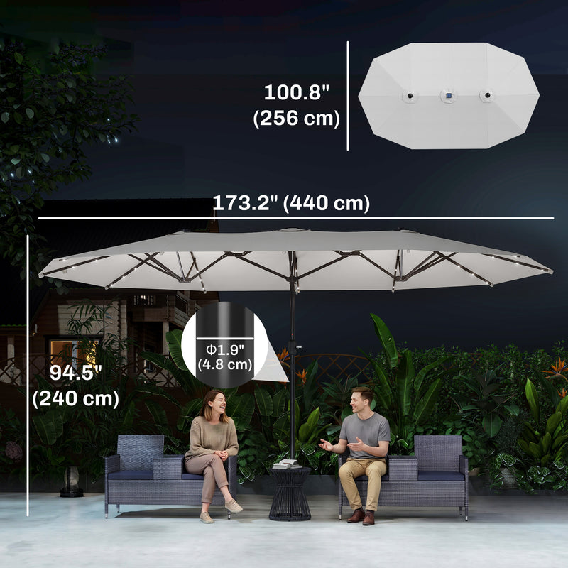 Outsunny - 173" Double-Sided Sun Umbrella Garden Parasol Patio Sun Shade Outdoor with LED Solar Light, Cream White — 84D-106CW