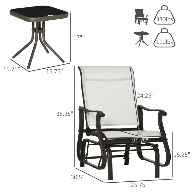 Outsunny - 3PCs Gliding Rocking Chair & Bistro Tea Table Set, Cream White