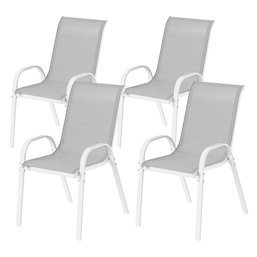 Outsunny - Set of 4 Outdoor Dining Chairs, Stackable Lawn Chairs with High Back, Breathable Mesh Seat for Garden Porch, White