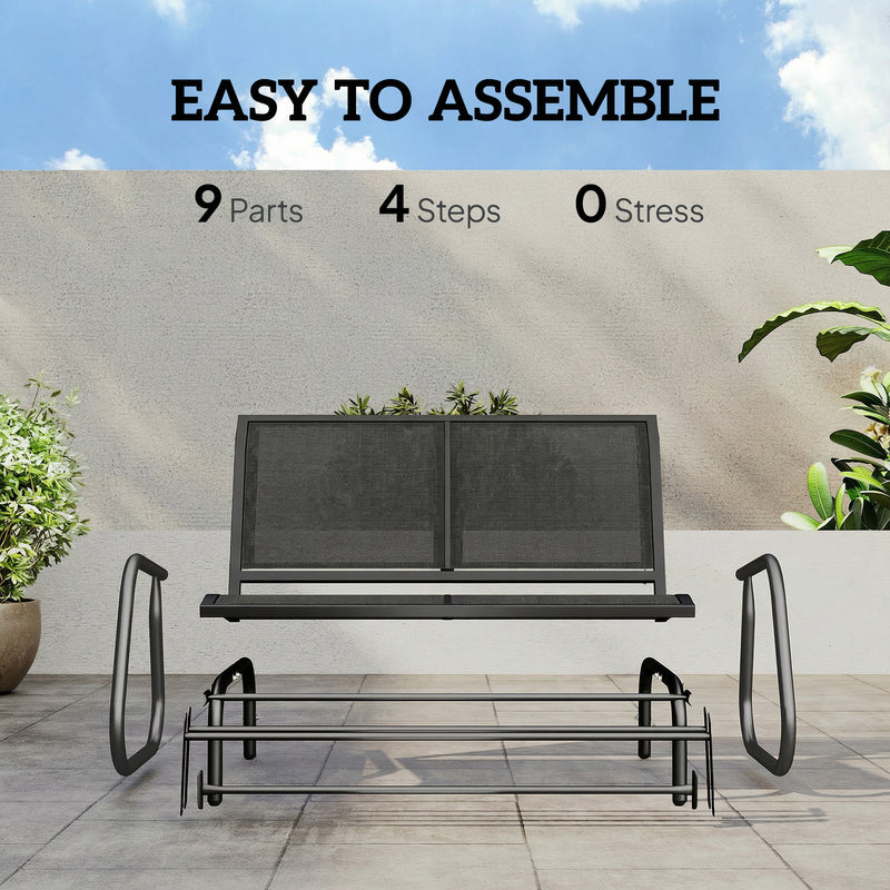 Outsunny - Outdoor Glider Bench, 2 Seater Garden Patio Glider Chair with Sling Fabric Seat, Steel Frame, Black