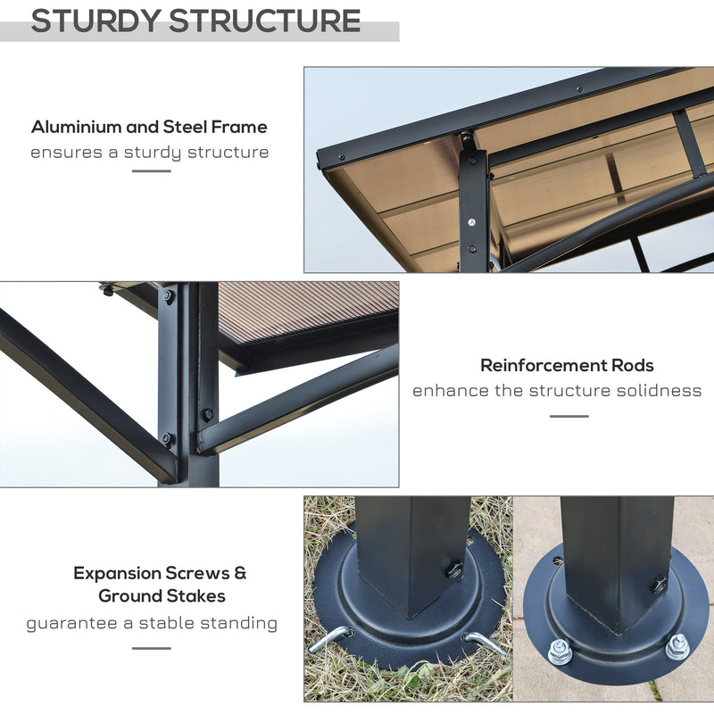 Outsunny - 8' x 5' Hardtop Grill Gazebo Aluminium BBQ Canopy Gazebo Outdoor Canopy with Side Shelves