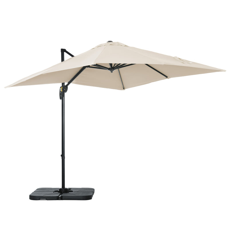 Outsunny - 8' x 8' Square Patio Hanging Offset Umbrella with 360° Rotation, Aluminum Outdoor Cantilever Parasol with Crank & Tilt, Sun Canopy Shelter with Cross Base, White — 84D-051V00CW