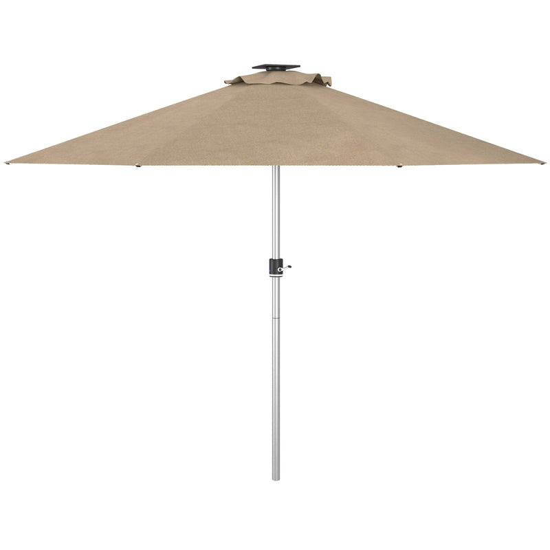 Outsunny - LED Patio Umbrella, Lighted Deck Umbrella with 4 Lighting Modes, Solar & USB Charging, Khaki