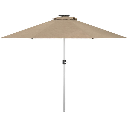 Outsunny - LED Patio Umbrella, Lighted Deck Umbrella with 4 Lighting Modes, Solar & USB Charging, Khaki