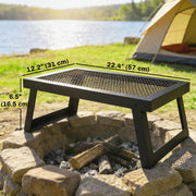 Outsunny - Folding Campfire Grill, 22" x 12" Heavy Duty Carbon Steel Grill Grate with Folding Legs, Black
