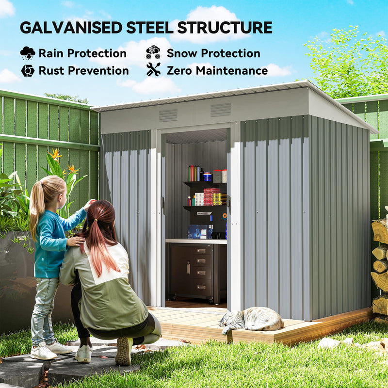 7' x 3.6' Outdoor Storage Shed, Metal Garden Shed with Lockable Sliding Doors and Vents, Grey