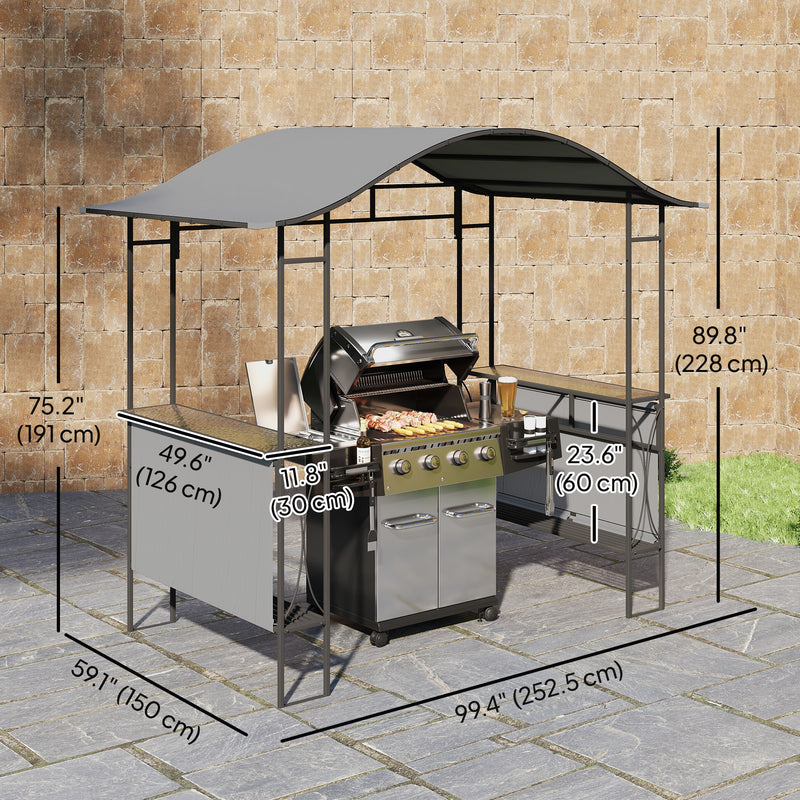 Outsunny - 8' x 5' Grill Gazebo Canopy, Outdoor BBQ Shelter with 2 Side Shelves, Dark Grey
