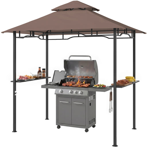 Outsunny - 8' x 5' BBQ Grill Gazebo Tent with Double Tiered Canopy for Outdoor Sun Shade, Coffee