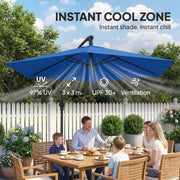 9.7 ft Offset Patio Umbrella with Water/Sand Fillable Weights, Garden Hanging Parasol with Locking Latch, Navy Blue