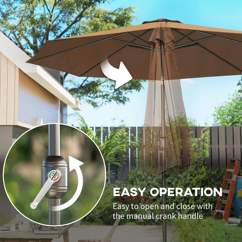 10' x 8' Round Market Umbrella, Patio Umbrella with Crank Handle and Tilt, Outdoor Parasol for Garden, Bench, Lawn, Coffee