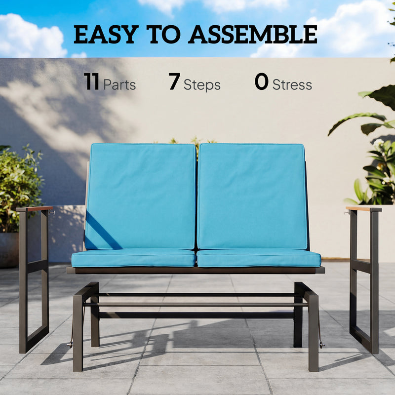 Outsunny - Outdoor Glider Bench for 2 Person, Patio Glider Loveseat with Thick Cushions for Garden Balcony Porch, Navy Blue