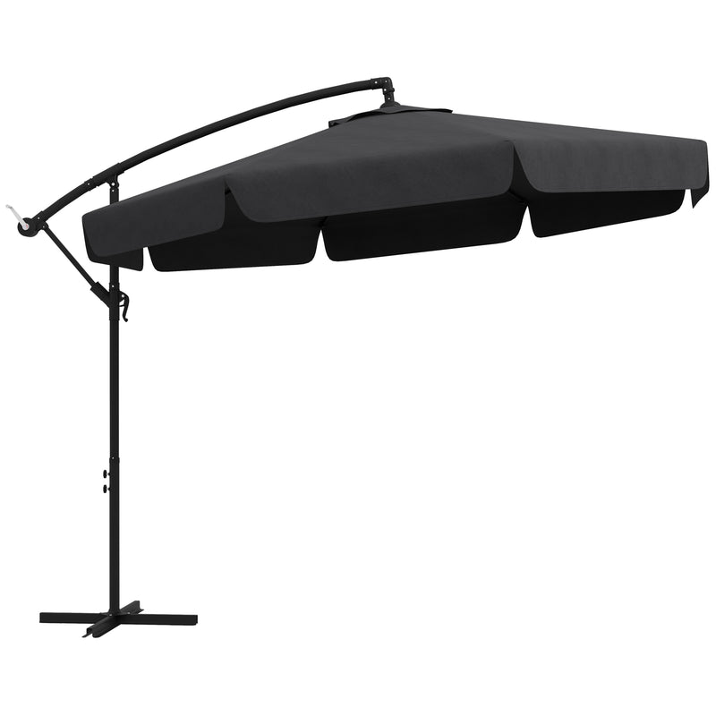 Outsunny - 11 FT Cantilever Patio Umbrella Offset Parasol with Cross Base and 8 Ribs for Garden, Black