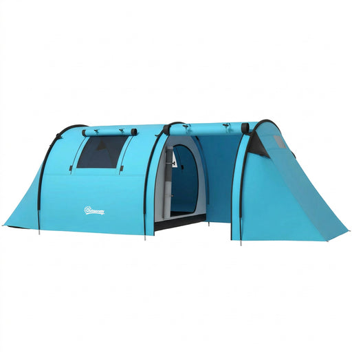 Outsunny - 3-4 Person Camping Tent with 2 Rooms, 3000mm Waterproof Portable Family Tent with Carry Bag, Sky Blue