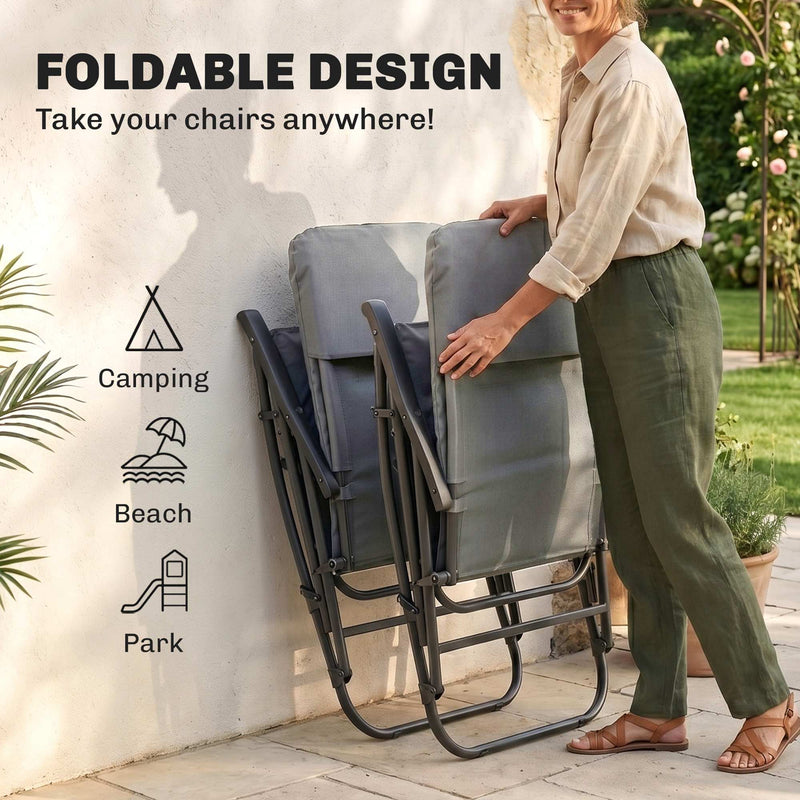 Outsunny - Folding Rocking Chair Set of 2 Padded Rockers with Armrest, Light Grey