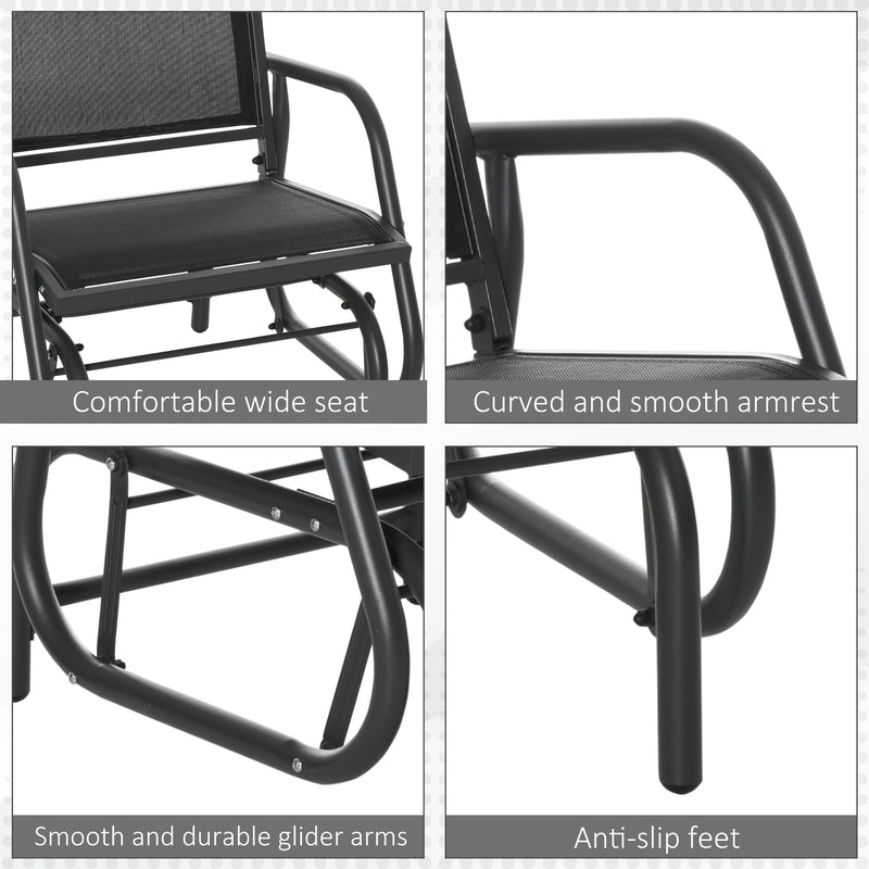 Outsunny - Patio Glider Outdoor Glider Chair with Breathable Mesh Seat & Backrest, Armrests and Metal Frame, Black