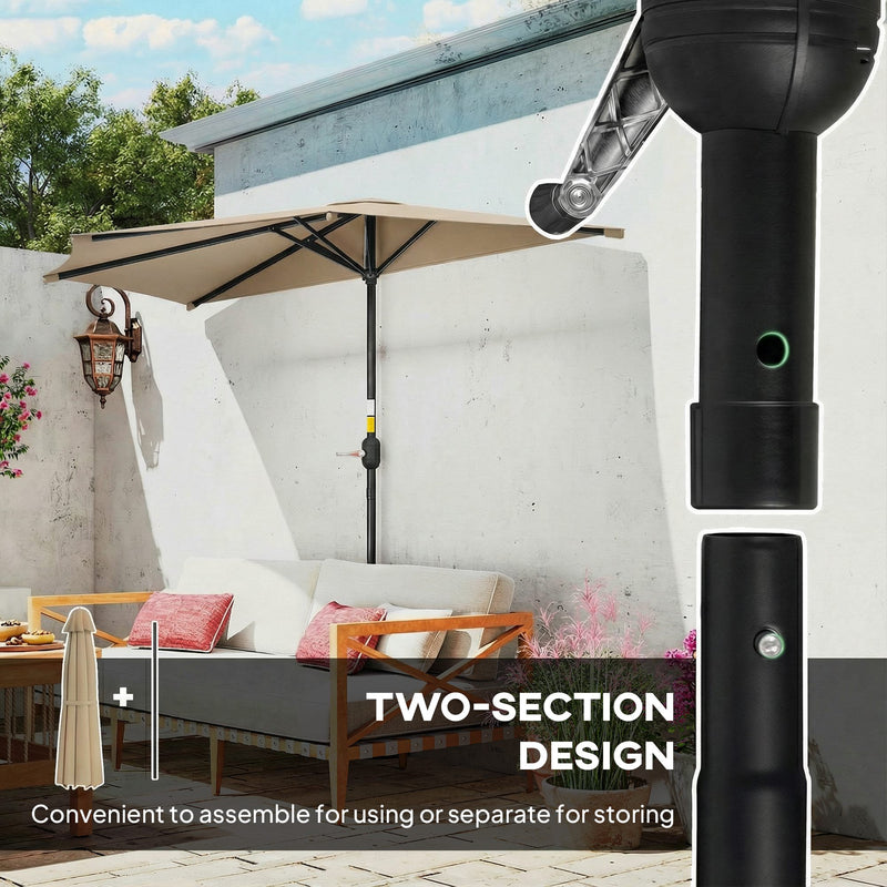 Outsunny - 9.8ft Half Umbrella Semi Round Patio Parasol with Crank Handle, Top Vent for Garden, Balcony - NO BASE INCLUDED, Coffee — 84D-008V00CF