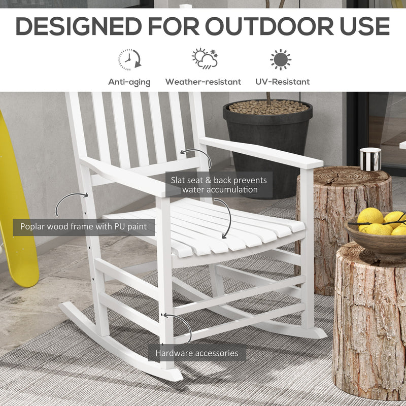 Outsunny - Wooden Patio Rocking Chairs Set of 2, Outdoor Rocker Chairs with Wide Armrests, High Back for Garden, Balcony, White