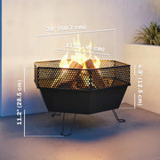 Outsunny - 20" Fire Pit with Fire Poker, Foldable Wood Burning Firepits with Lid, Portable Firepit, Black