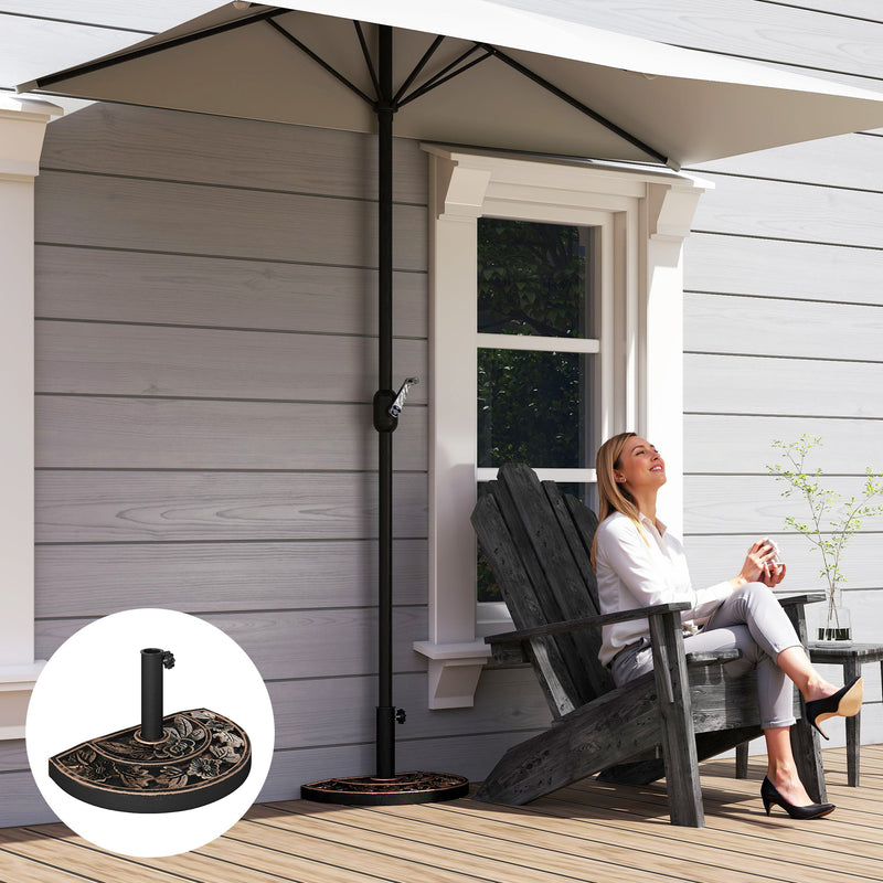 20 lbs Resin Half Round Patio Umbrella Base 20" Outdoor Decorative Parasol Stand Holder For Φ1.5", Φ1.9" Pole, Bronze