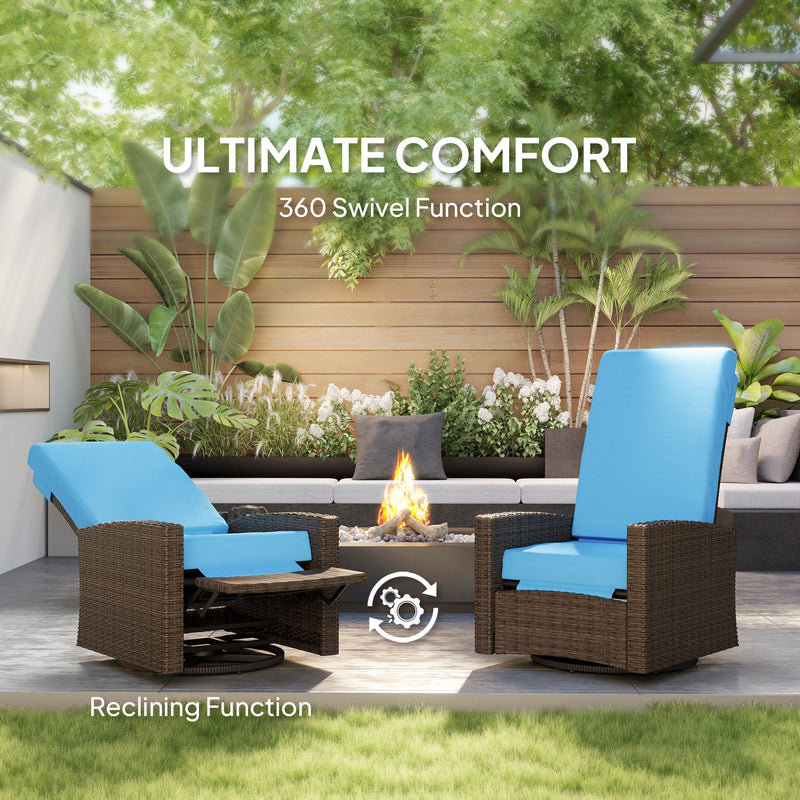 Outsunny - Outdoor Rattan Wicker Lounge Chair with Footrest & Soft Cushion for Patio, Garden, Backyard, Sky Blue