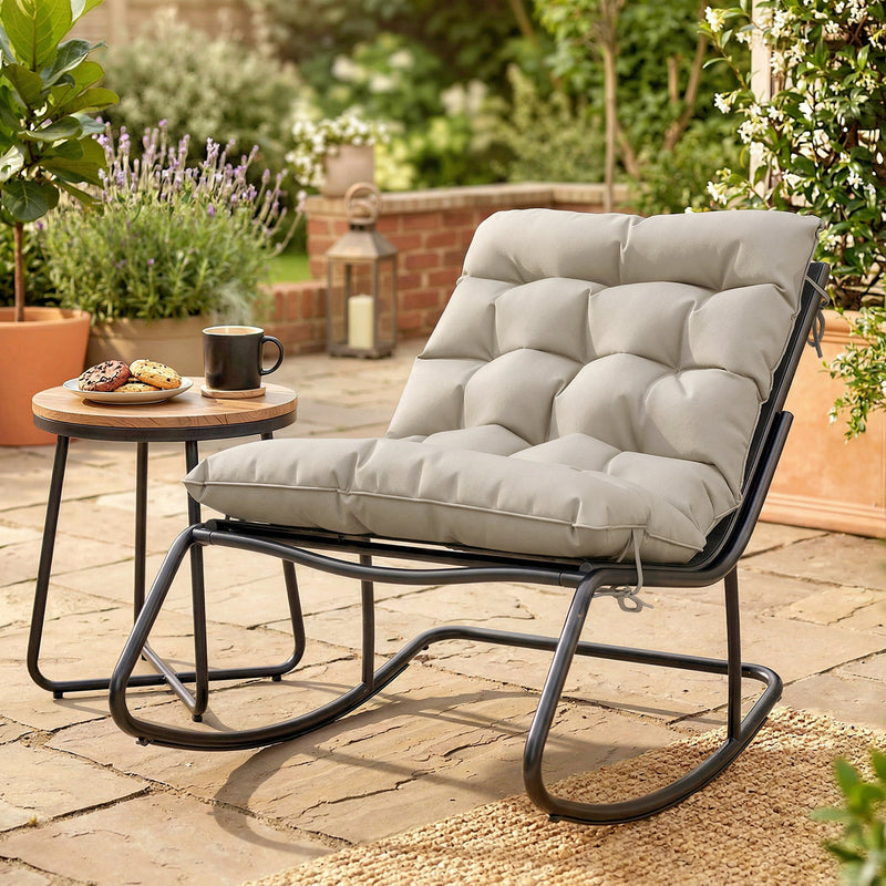 Outsunny - Outdoor Rocking Chair, Oversized Rocking Patio Chair with 25" Extra Wide Mesh Seat and Cushion, Khaki