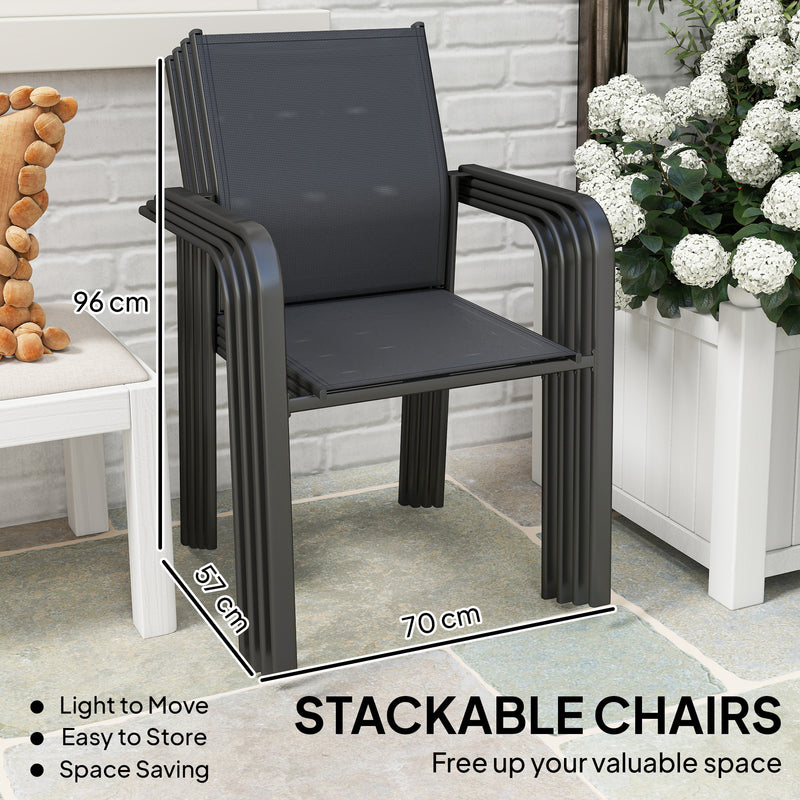 Outsunny - Stackable Patio Chairs Set of 4, Outdoor Dining Chairs with 20" Deep Seat, All Weather Breathable Mesh, Armrests, Black