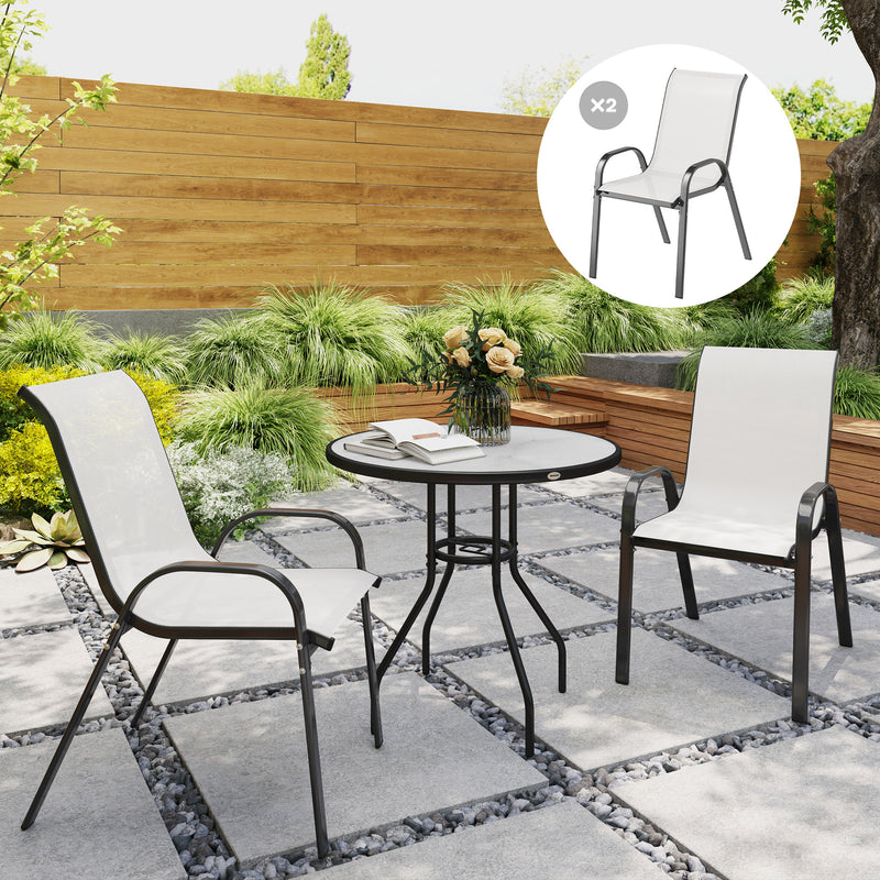 Outsunny - Set of 2 Outdoor Dining Chairs, Stackable Lawn Chairs with High Back, Breathable Mesh Seat for Garden Porch, Light Grey
